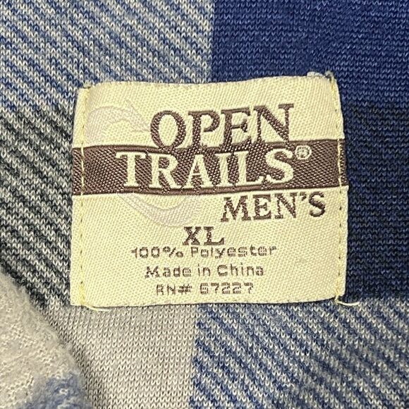 VTG Open Trails Shacket Men XL Blue Plaid Flannel Shirt‎ Jacket Long Sleeve Work - Picture 2 of 14